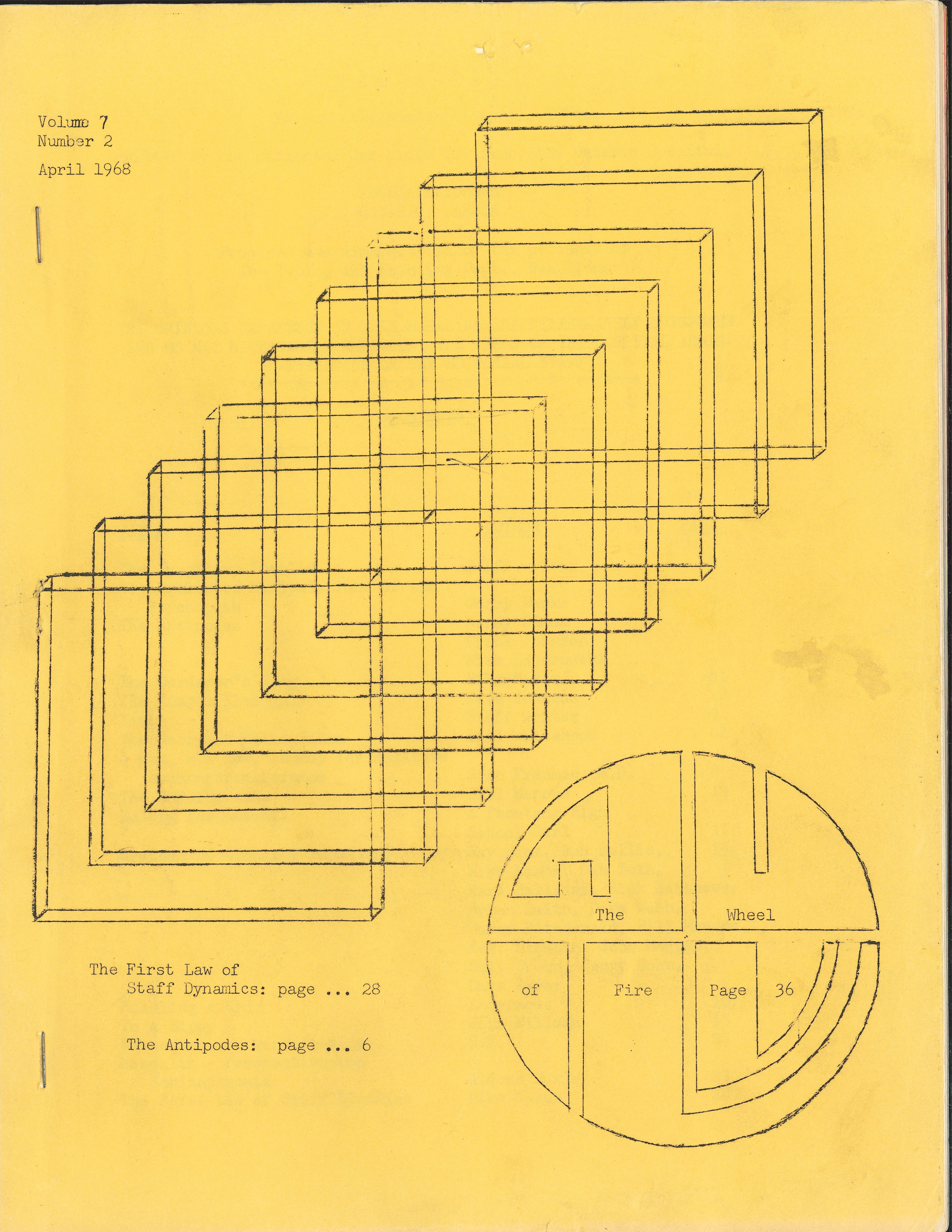 Cover for the April 1968 issue of The Quill, with text reading “The Wheel of Fire”.  